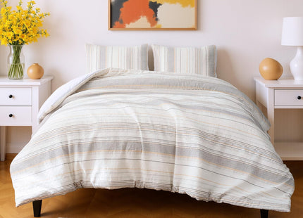 Amazon Basics Comforter Set, 3-Piece Jacquard Comforter and 2 Pillow Shams, All-Season Bedding, Queen, Beige Striped