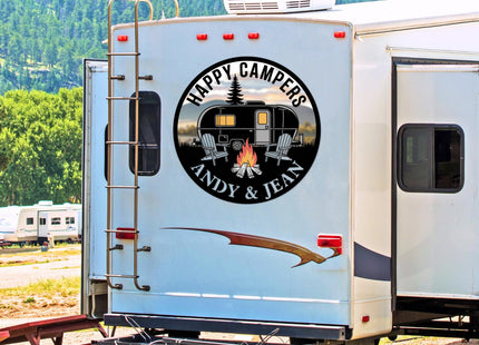 Personalized Happy Camper Metal Sign, Custom RV Decor Sign, Custom Campsite Metal Art, Large Camping Wall Art, Customized Campsite Decor, Rustic RV Name Plaque, Customized Name Plaque for Camping