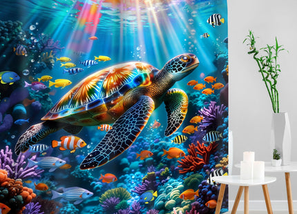 Mitpok Sea Turtle Shower Curtain Ocean Beach Coastal Fish Bathroom Decor