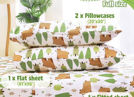 CozySmile Full Sheet Set Kids,4 Pieces Breathable Soft Microfiber Bedsheets for Child Boys, Oeko-TEX, Anti Pilling Deep Pockets Easy Care Bed Sheets, Forest Bear