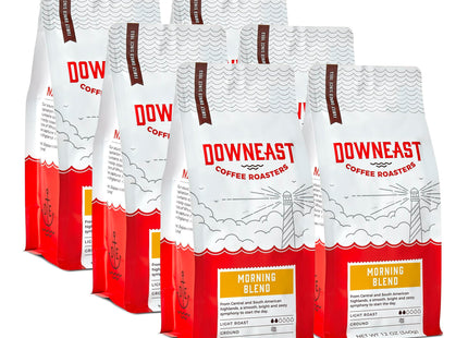 Downeast Coffee Roasters Ground Coffee - Morning Breakfast Blend, Light Roast, 100% Arabica Coffee - Smooth, Bright and Balanced - South American Highlands Ground (12oz bag, Pack of 6)