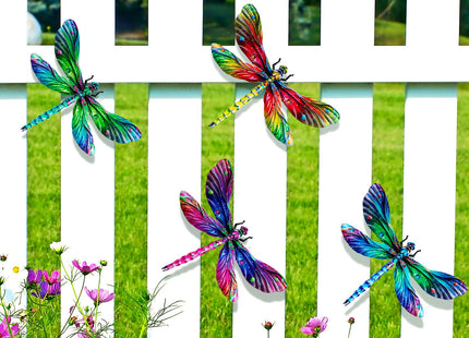 SUNREEK Metal Dragonfly Wall Decor, 9 Inches Dragonfly Outdoor Wall Art for Fence Garden Yard Patio Decorations