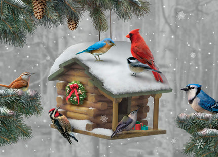 Performing Arts Birdhouse Premium Christmas Cards - 18 Christmas Holiday Greeting Cards - Cardinal Chickadee Wildlife Cute Boxed Stationery Set - 7X5 Inch Bird Christmas Cards With Envelopes
