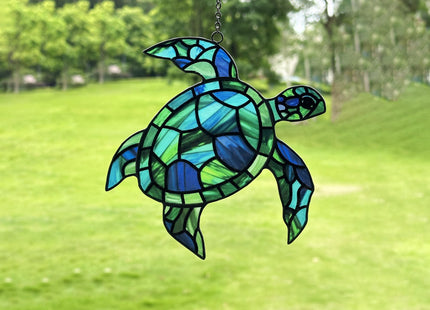 Sea Turtle Suncatcher Decor, Sea Turtles Stained Glass Window Hanging for Turtle Lovers, Wall Decor for Indoor Outdoor.