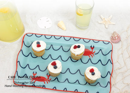 Pavilion Gift Company - Beach - 16.75" x 11" Serving Tray Dish Platter Crab Waves Boat Beach Ocean Seaside Waterfront Kitchen Decor Serveware