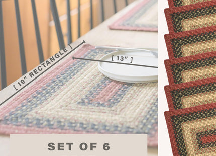 Homespice Highland Braided Placemats for Cabin Decor, Rect 13x19 Set of 6