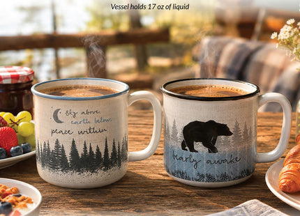 Pavilion Gift Company - Bearly Awake - 17 Oz Coffee Mug Tea Cup Woodland Hiking Camping Bear Cabin Woods Lodge Gift Outdoorsy Present