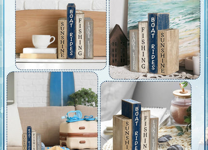 Lineshading 4 Pcs Summer Lake House Decor Stacked Wooden Book Block Signs