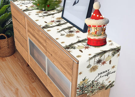 DTCSWACN Xmas Trees Holly Pine Cone Merry Christmas Table Runner, Seasonal Winter Decoration for Home Kitchen Dining Holiday Decor 13x72 Inch