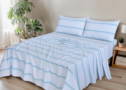 RUVANTI 100% Cotton Organic Percale King Sheets, Nautical Stripes
