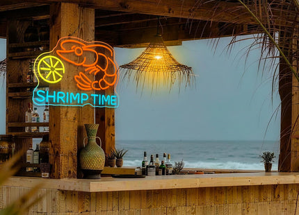 Shrimp Time Neon Sign LED Anime Light Up Bar Kitchen Shrimp Neon Signs for Wall Decor Seafood LED Sign Lobster Orange Light Up Bar Decor Restaurant Game Room Art Wall Restaurant Gifts for Beer Lover