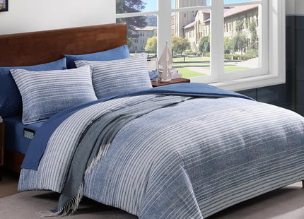 Queen Comforter Set Striped Ocean Blue Coastal 7 Pieces Bed in a Bag
