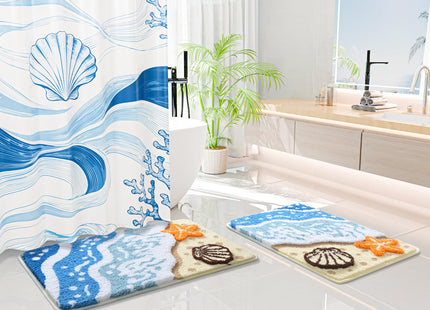 QJHOMO Beach Theme Bathroom Rug Beach Colorful Coastal Bath Mat 18 x 26 in