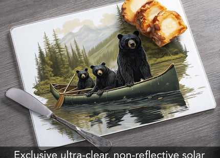 CounterArt Black Bear Canoe 3mmTempered Glass Cutting Board 10" x 8"
