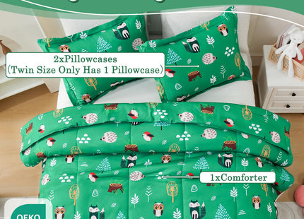 CIMVI Twin Comforter Set Kids Green Forest Animal Themed Bedding for Boys