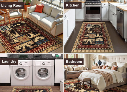 LOKHOM 8x10 Rustic Cabin Area Rug, Non-Slip Washable Western Lodge Bear Rug