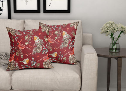 Kawani Christmas Pillow Covers 16X16 Inch Red Cardinal Pinecone Berry Leaves Decorative Pillow Cases Set of 2 Winter Xmas Throw Pillows Seasonal Farmhouse Home Decor for Sofa Couch Cushion Outdoor