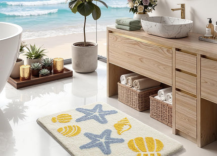 Color&Geometry Cream Coastal Bathroom Rugs, 24"x43", Absorbent Bath Mat