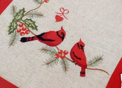 Grelucgo Embroidered Christmas Holiday Red Cardinal Bird Table Runner, Rectangular 15 x 70 inch