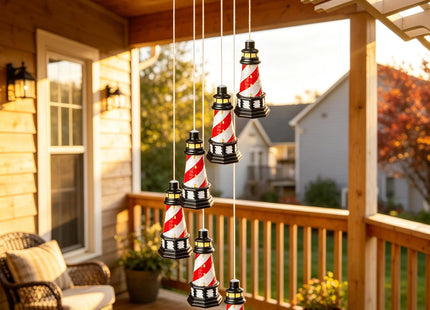 Lighthouse Solar Windchimes Outdoor Lighthouse Decorative Wind Chimes Solar Hanging Lighthouse Outdoor Garden Lighthouse（Red）