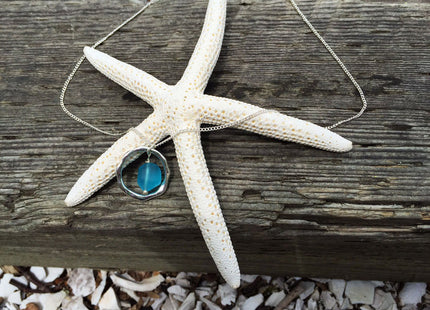 Handmade Ocean Waves Sea Glass Pendant Necklace with Sterling Silver Chain - Cape Cod Beach Jewelry for Women - Nautical Coastal Gift Idea