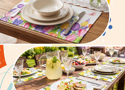 Chengu Set of 8 Reversible Fall Placemat Maple Leaf Pumpkin Autumn Placemat
