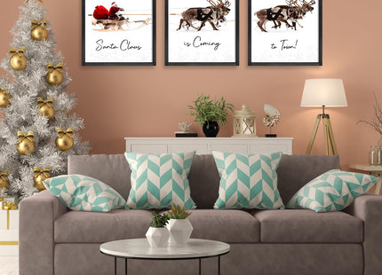 LITIVY Christmas Wall Art Prints - Set of 3 Santa Claus with Sleigh Deer for Home Decor - Xmas Sign - 12x16in - Black