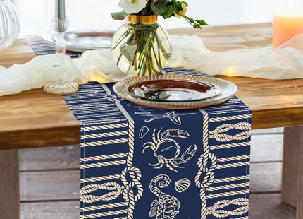 Croar Navy Blue Nautical Dining Table Runner, Coastal Beach Ropes Starfish