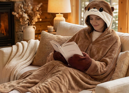 Mewaii Otter Gifts, Wearable Blanket Hoodie, Soft Flannel Otter Blanket