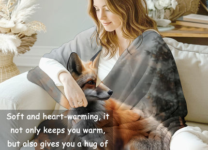 VANZEV Autumn Fox Blanket, 50"x60" Woodland Fox Flannel Fleece Throw for Kids & Adults, Ultra-Soft and Warm Home Decor Blanket, Fox Gifts