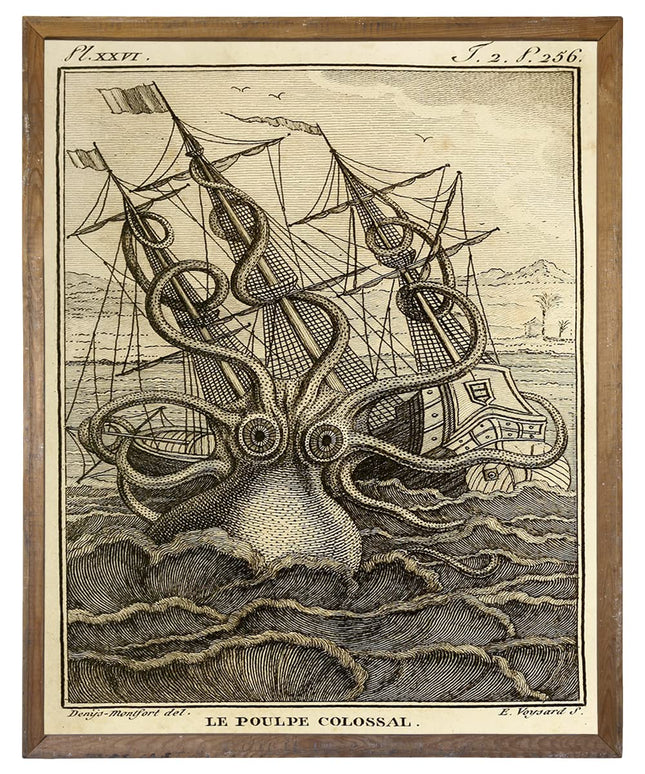 Vintage Steampunk Octopus Wall Decor - Pirates Kraken Pictures Wall Art - Retro Kitchen Bathroom Poster - Goth Room Decor - Gothic Decor - Lake Beach House Art Print - Nautical, Lovecraft, Mermaid