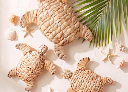 Threehoney 3 Pcs Sea Turtle Beach Decor Handmade Wicker Turtle Wall Decor