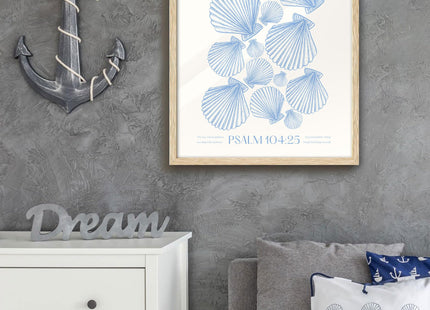 EcoHest 16x20 in Psalm 104:25 Coastal Seashell Framed Christian Wall Art