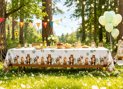 3 Pack Woodland Animal Plastic Tablecloth, Woodland Baby Shower Decorations