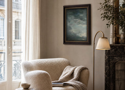 Vintage Moody Landscape Framed Wall Art Stormy Sky Seagull Canvas Prints