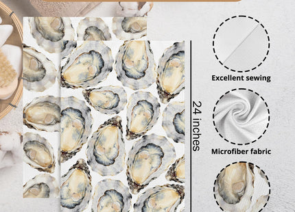 GWFSJYU Nautical Oysters Kitchen Towels Set of 2, Coastal Beach Dish Tea Towels for Kitchen, Retro Oyster Shell Decorative Hand Towel for Bathroom, Ocean Themed Decor for Bathroom, 16x24 Inch