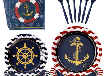Grencian 96Pcs Nautical Anchor Party Supplies Navy Nautical Party Plates