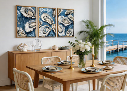 IARTTOP Oyster Wall Art Blue Seashell Wall Decor Seafood Oysters Artwork