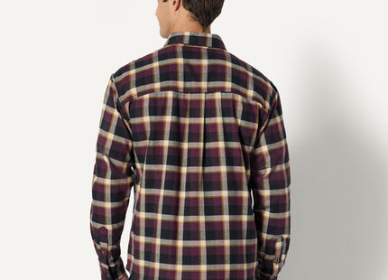 Amazon Essentials Men's Relaxed-Fit Long-Sleeve Flannel Shirt, Dark Burgundy Black Check Plaid, X-Large