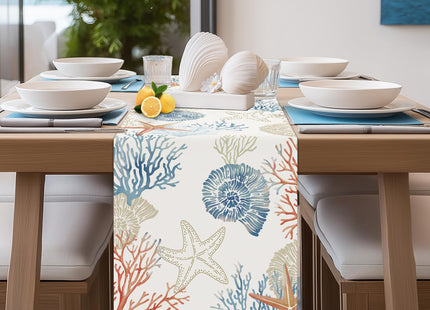 Bonhause Nautical Coastal Table Runner 13x72 Inch Ocean Themed Starfish Coral Conch Beach Kitchen Dinning Table Decoration for Indoor Outdoor Home Party Decor