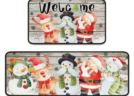 PyreneanHaven Christmas Kitchen Mats Set of 2, Christmas Decorations for Home Deer Snowman Welcome Rug Winter Mat Home Xmas Decor Low-Profile Kitchen Rugs for Floor 17"X47"+17"X30" (Snowman)