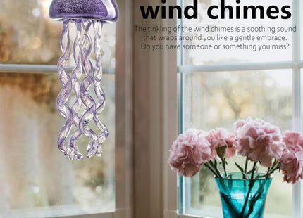 14in Handcrafted Purple Sea Glass Jellyfish Wind Chime Patio Decor