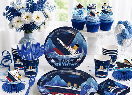 210pcs Xynic Nautical Birthday Decorations Tableware Set, 25 Serves