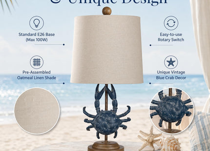 Crestview Collection 20" H Coastal Crab Table Lamp,Oatmeal Linen Shade