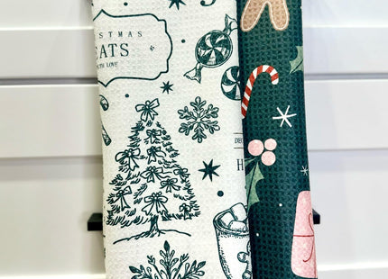 Trig Kitchen Towel. Tea Towel. Dish Cloth. Quick Dry Waffle Weave Microfiber. Highly Absorbent. Designer Prints. Modern. 2 Pack. Gingerbread