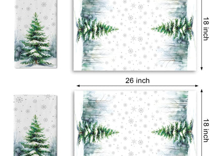 Croar Winter Pine Tree Kitchen Dish Towel, Snowy Snowflake Farmhouse Drying