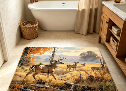 HUSPWP Fall Forest Deer Bath Mat Rustic Cabin Moose Rug 17.7x29.5IN