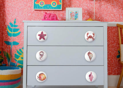 Lasyman Set of 6 Ceramic Fish Shell Starfish Coastal Beach Cabinet Dresser Knobs Drawer Pull Octopus Door Handle 1.5 X 1.5 Inches