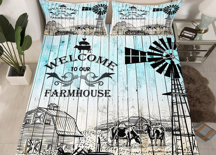 Erosebridal Rustic Windmill Bed Sheets Set Tractor Sheet Set Farmhouse Cow Sheets for Boys Girls Adults, Rustic Farm Barn Door Woodland Animals Flat Fitted Sheet Full Size with 2 Pillowcases