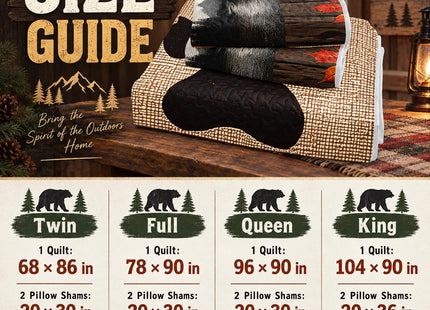 AILONEN Rustic Bear Quilt Set Queen Size,Western Bedspread Bedspread Coverlet with 2 Pillowcases,3-Piece Bear Walk Cabin Plaid Bedding Set